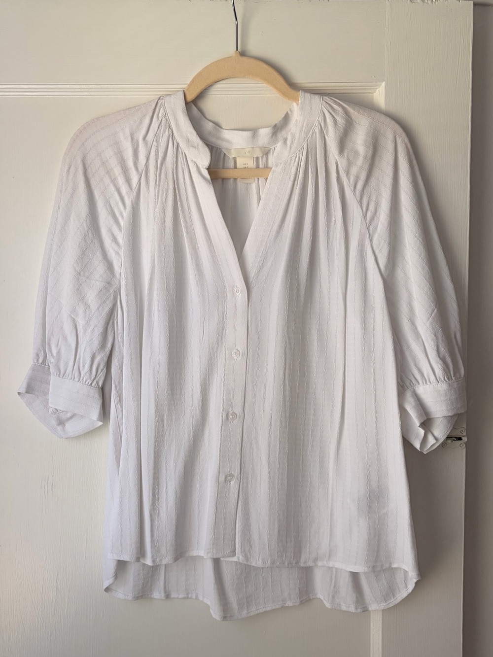 H&M White Button-Front Peasant Top